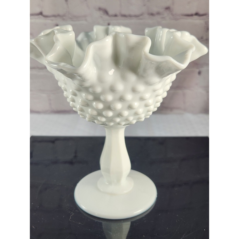 Fenton Hobnail Candy Bowl Dish Pedestal Footed Ruffled Round Compote Vintage